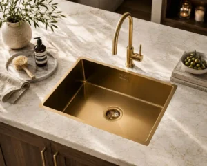 Lumen Core Gold undermount stainless steel sink in gold finish