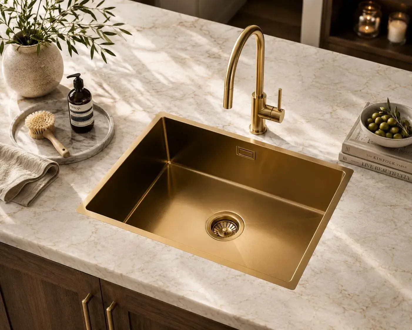 Lumen Core Gold undermount stainless steel sink in gold finish