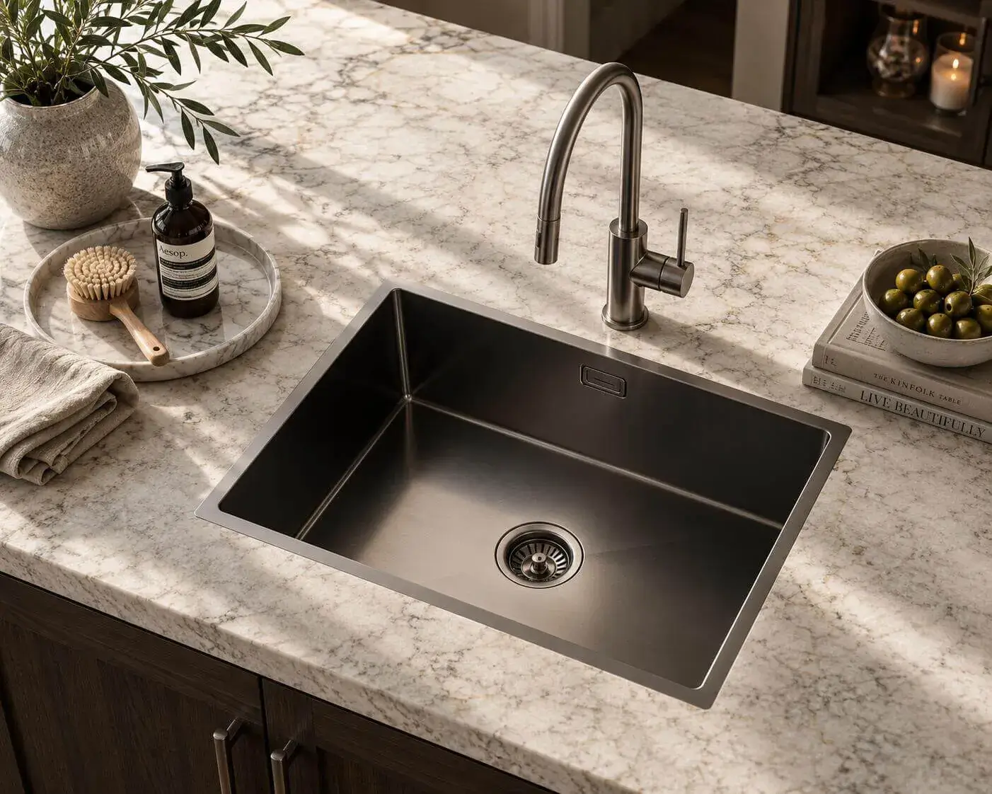 Lumen Core Silver undermount stainless steel sink in silver finish