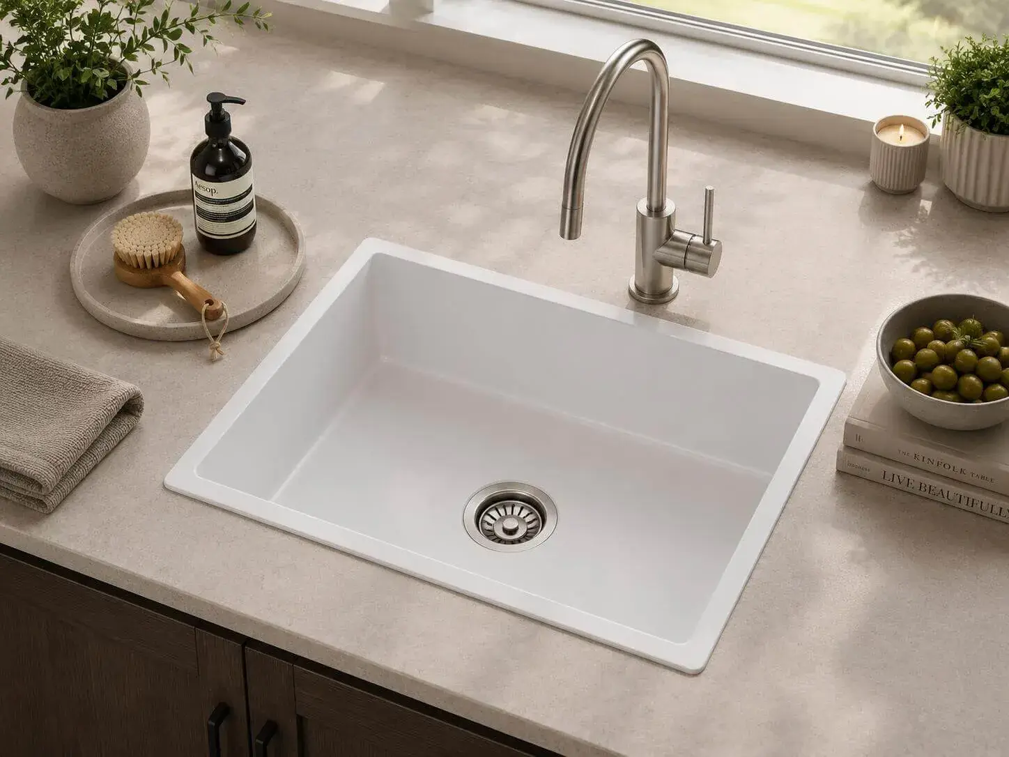 Lumen G White undermount granite composite sink in white finish
