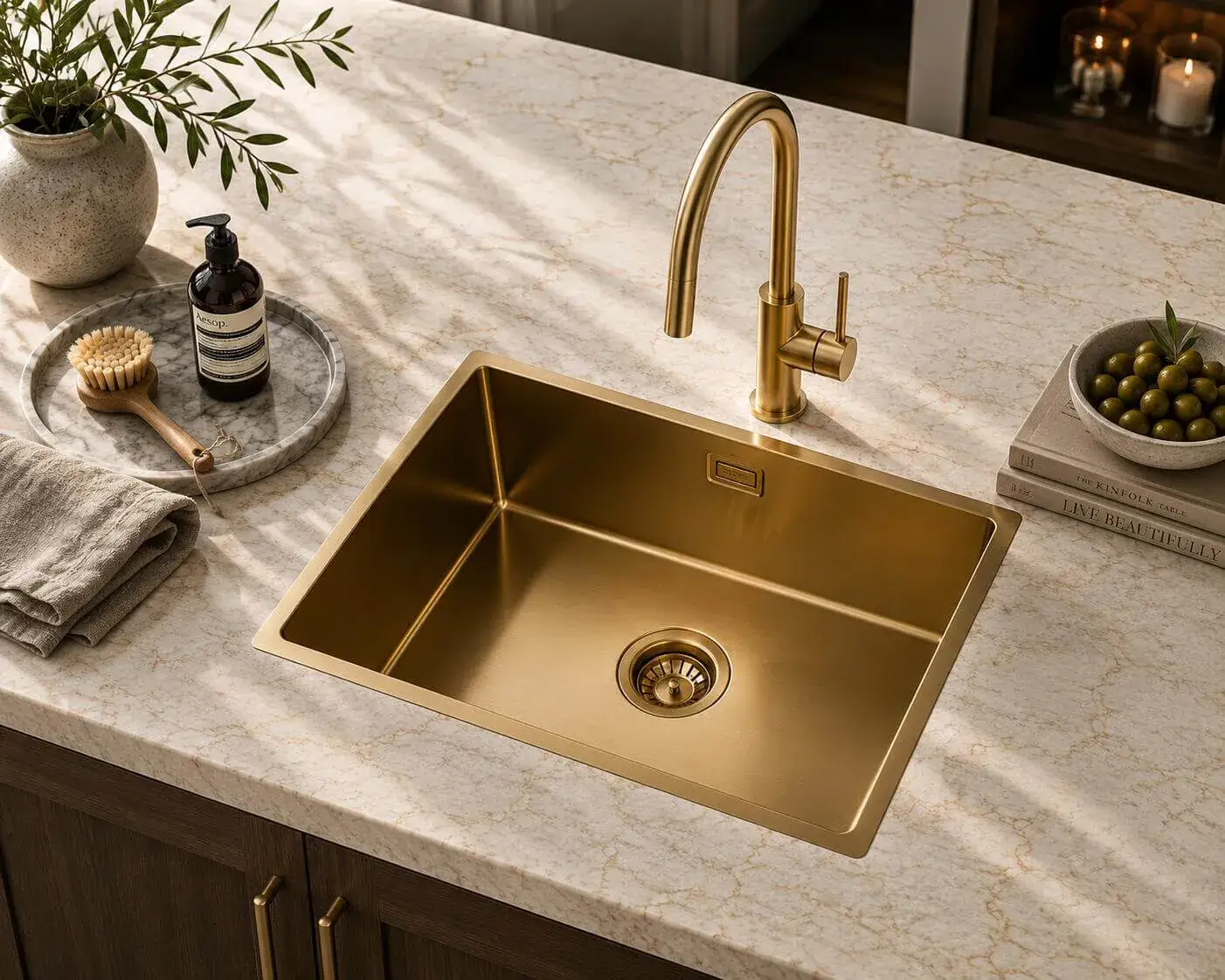 Lumen Solo Gold undermount stainless steel sink in gold finish