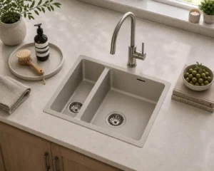 Lumen Stone Grey undermount granite composite sink in grey finish