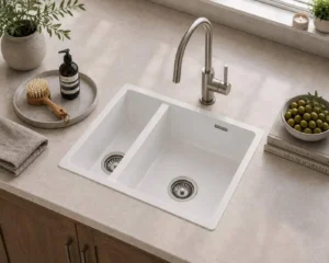 Lumen Stone White undermount granite composite sink in white finish