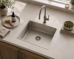 Lumen Terra Grey undermount granite composite sink in grey finish
