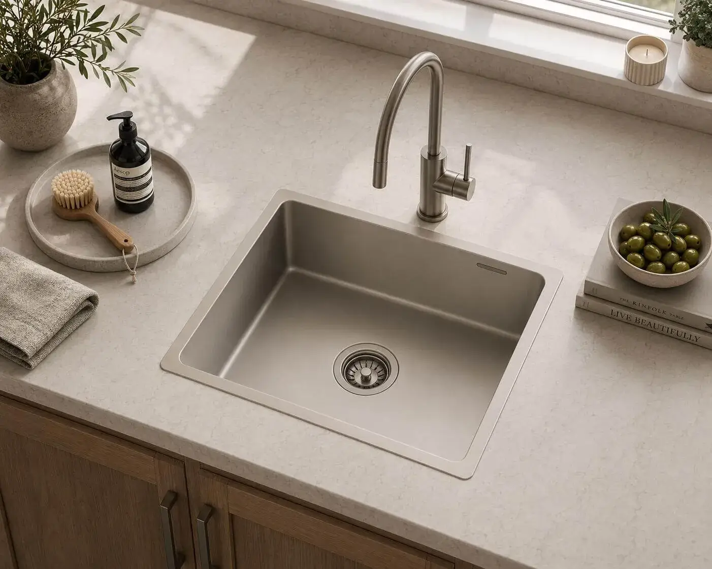 Lumen Terra Grey undermount granite composite sink in grey finish