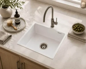 Lumen Terra White undermount granite composite sink in white finish