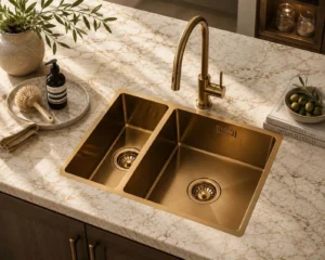 Lumen Zen Gold undermount stainless steel sink in gold finish