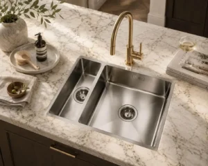 Lumen Zen GunMetal gunmetal stainless steel sink in a kitchen setting