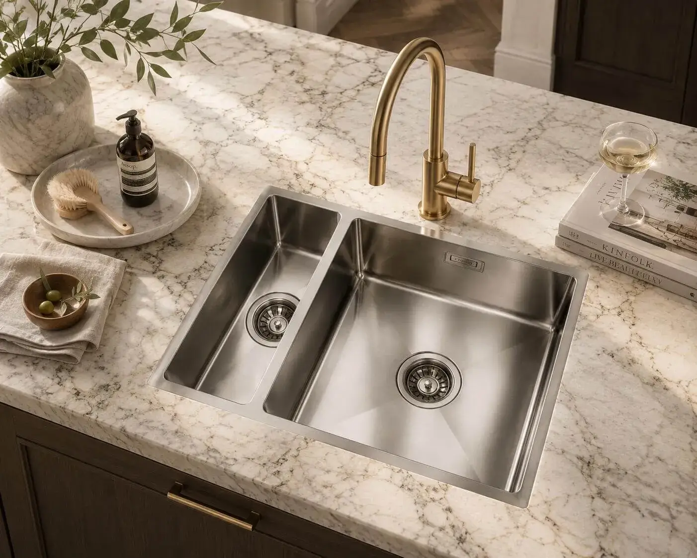 Lumen Zen GunMetal gunmetal stainless steel sink in a kitchen setting
