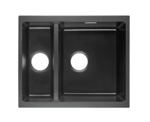 Lumen Stone Black black granite composite sink with two-bowl design
