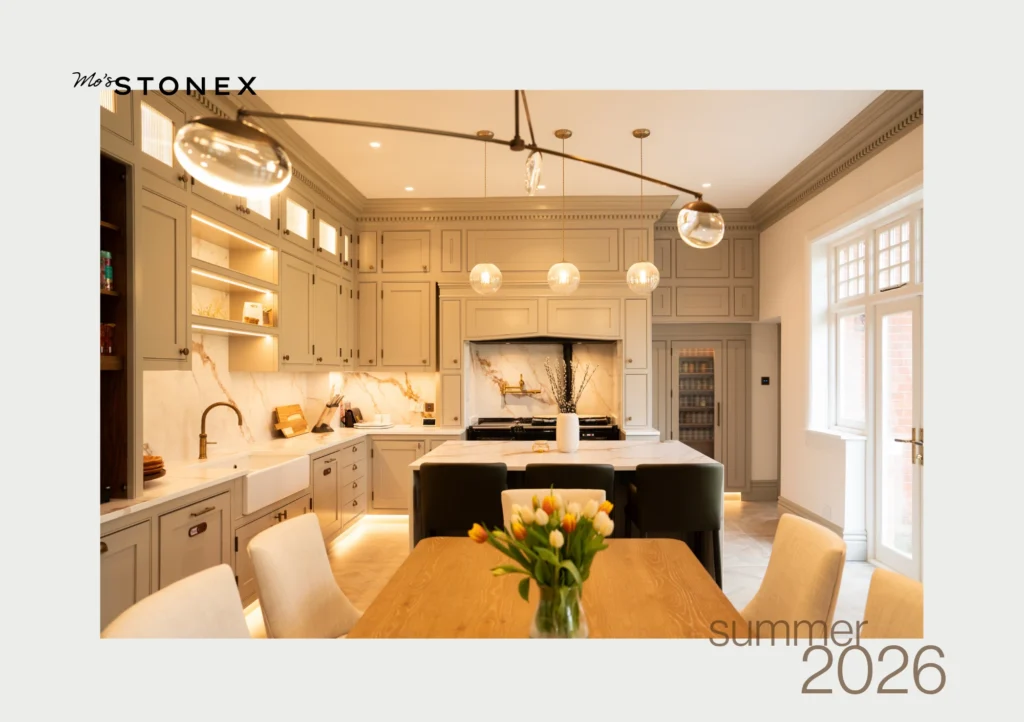 Modern kitchen featured on the Mo's StoneX brochure cover
