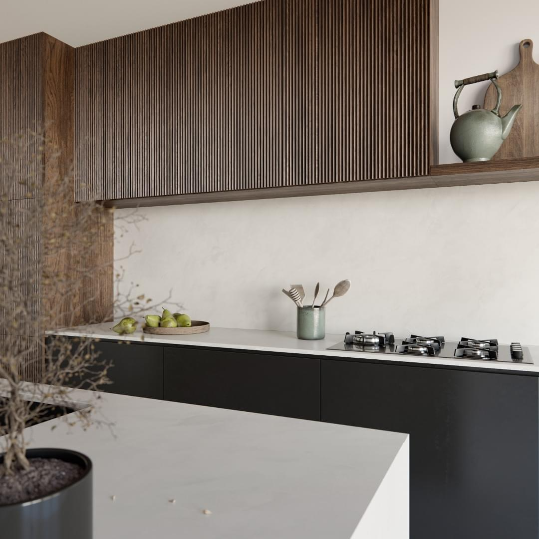 Limestone sintered stone worktop surface with cream surface