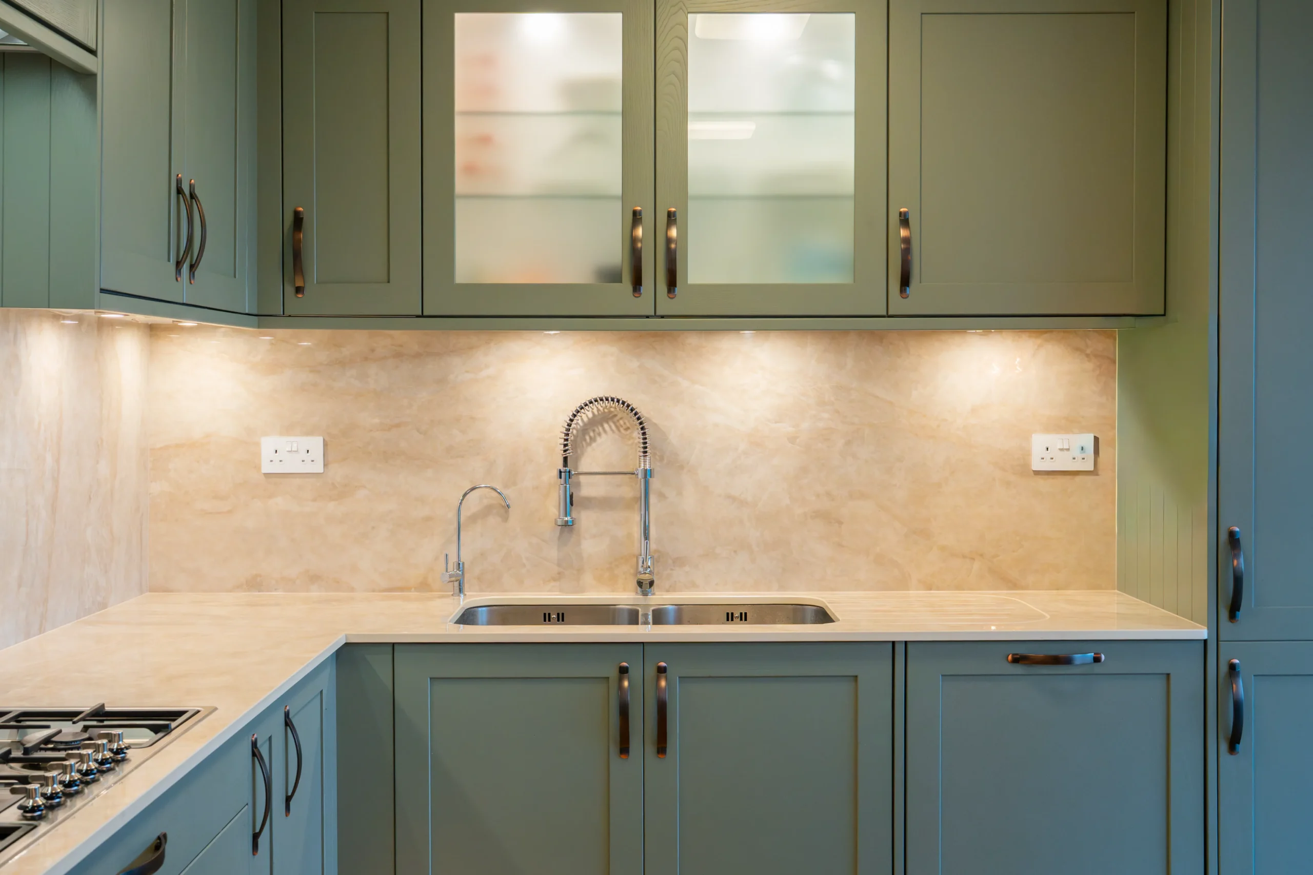 Crema sintered stone worktop showing cream veining