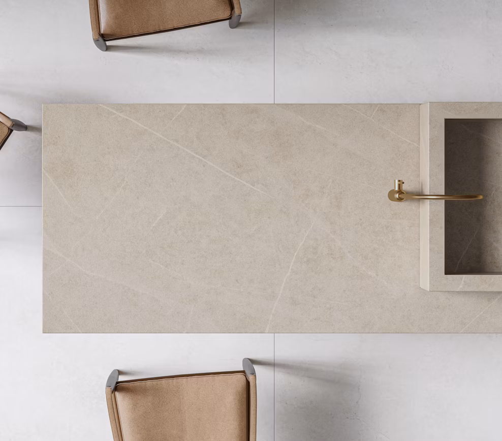 Adia Dekton worktop with integrated sink and chairs