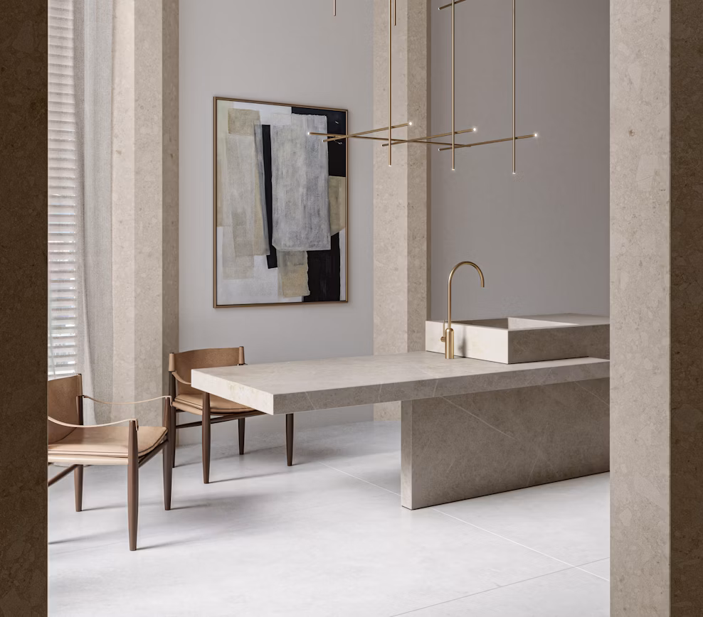 Adia Dekton worktop with integrated sink in dining area