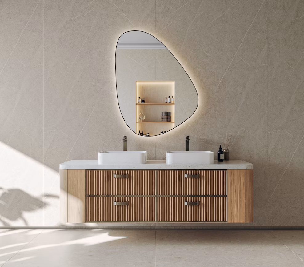 Bathroom double vanity with Adia Dekton wall panels