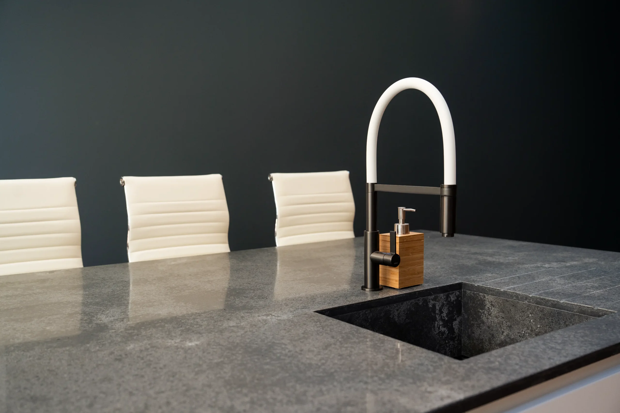 Concrete worktop showing grey concrete-effect surface