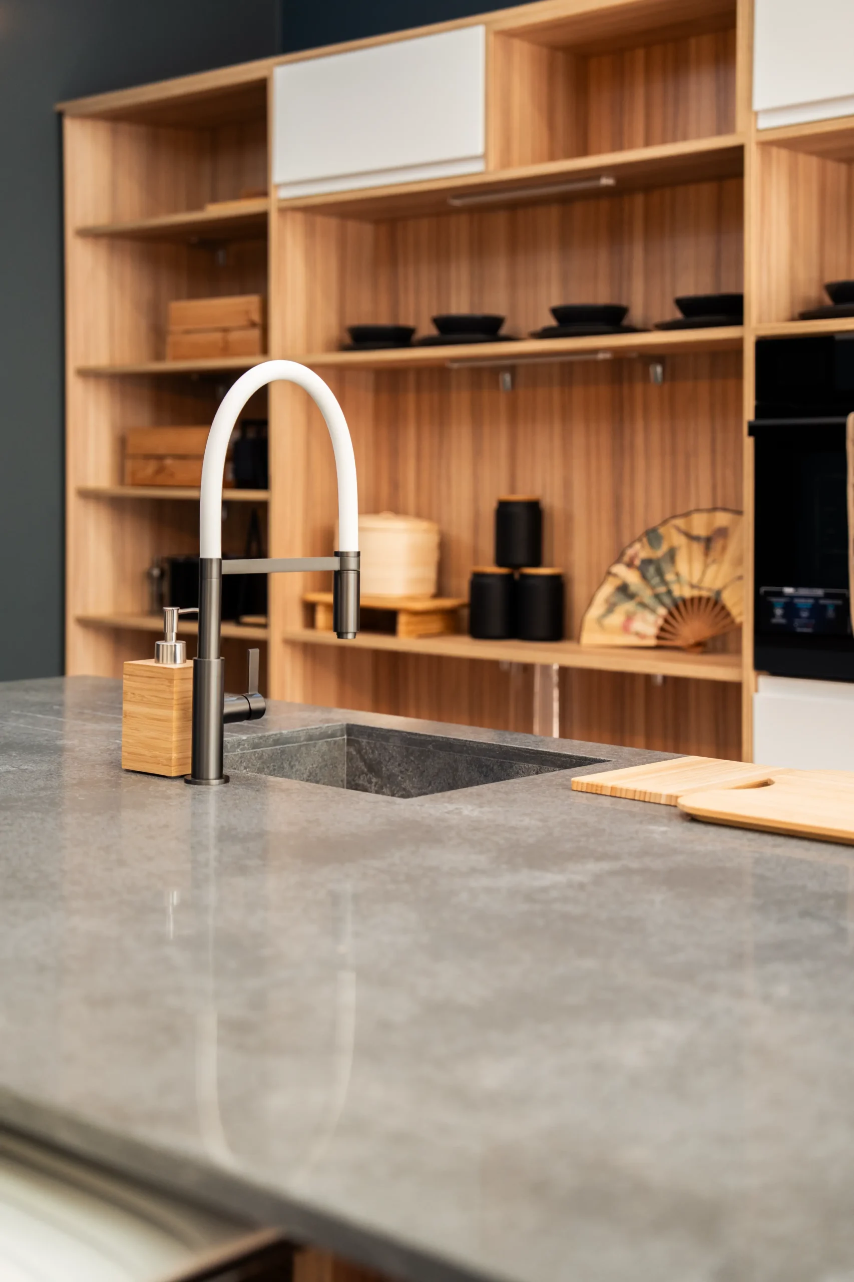 Concrete worktop showing grey concrete-effect surface