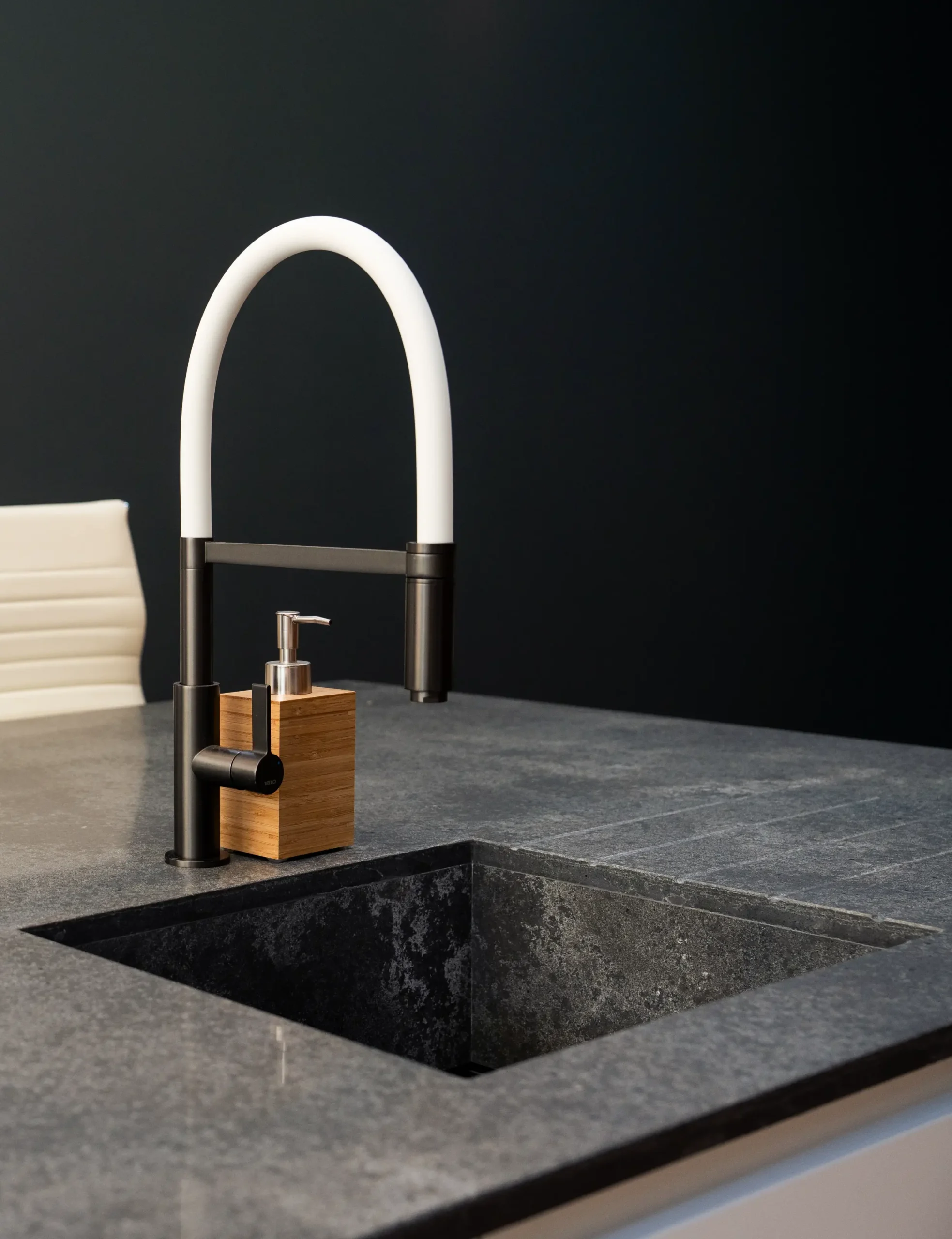 Concrete worktop surface with grey concrete-effect surface