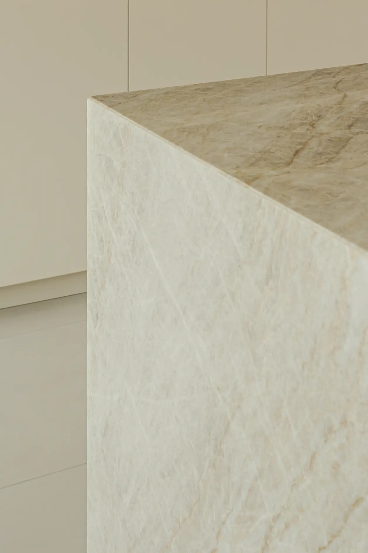 Taj Mahal worktop showing soft, flowing veining