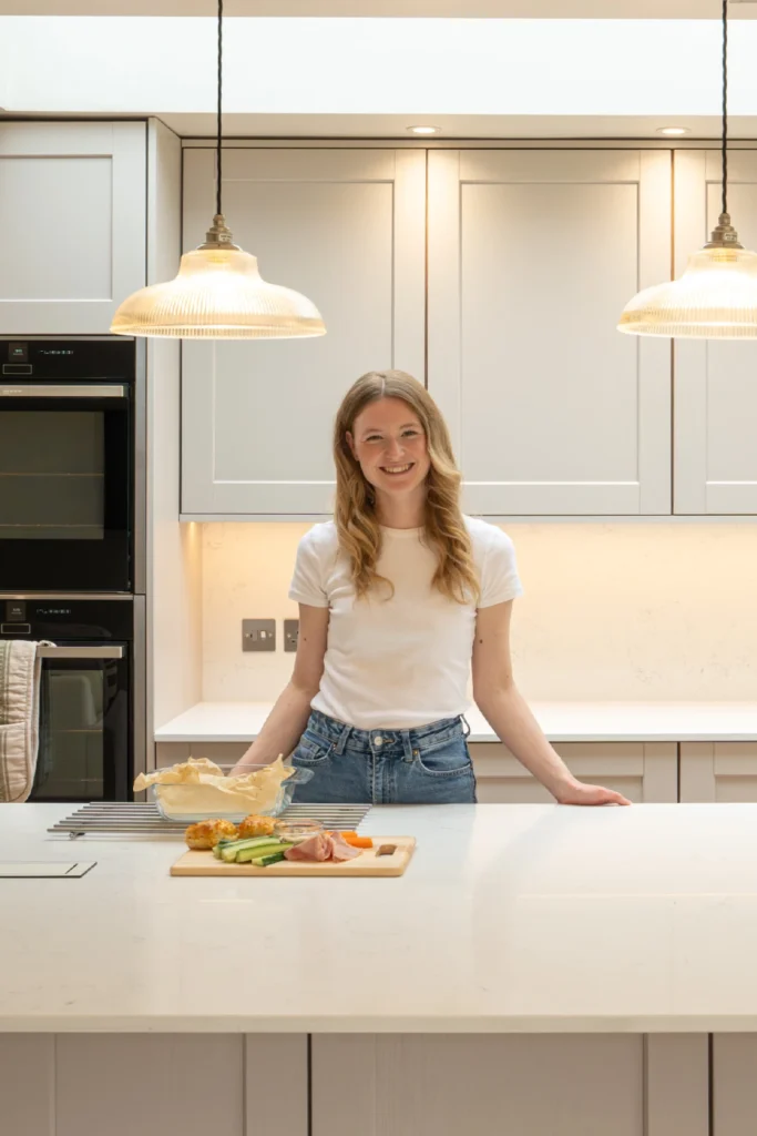 Bright family kitchen with ELORĀ worktops and clean white cabinetry