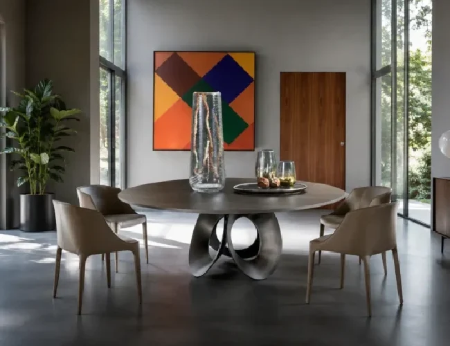 Halo bespoke stone dining table in a contemporary dining space