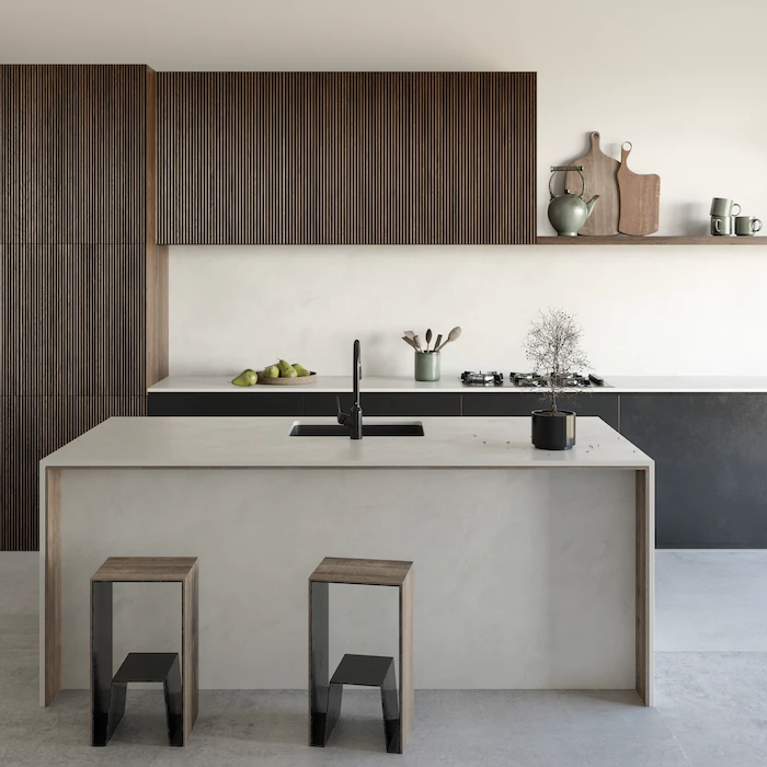 Kitchen project with Limestone sintered stone worktop