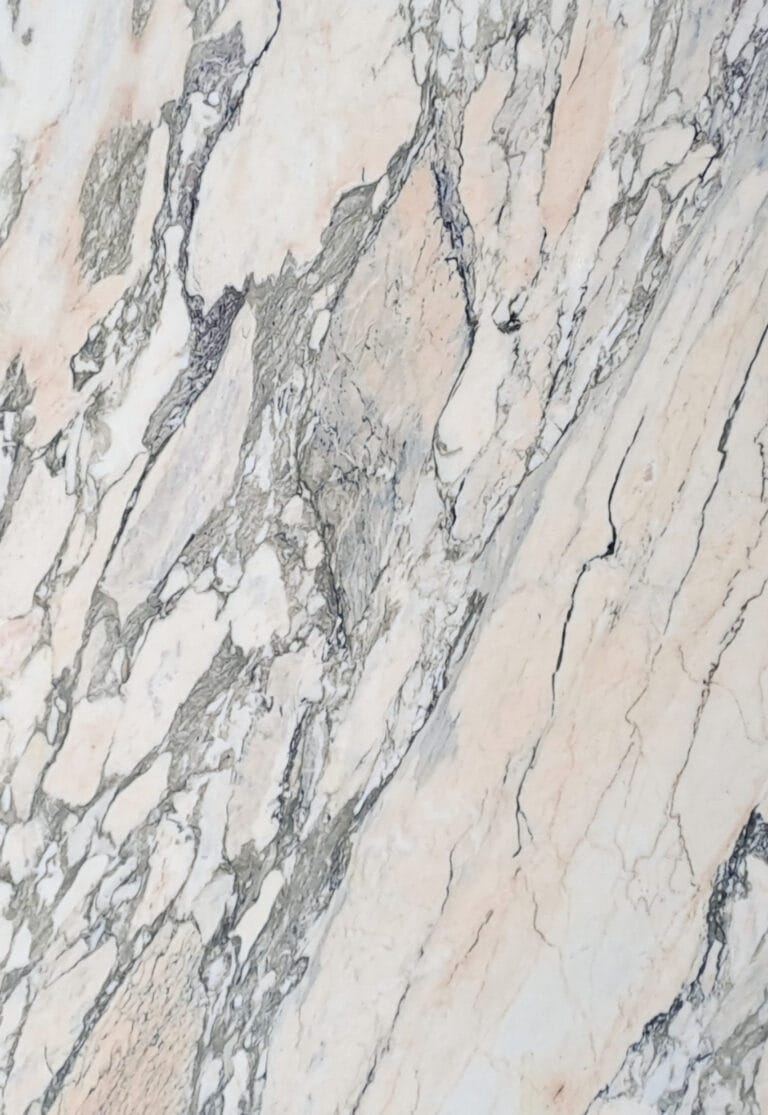 Rosa Arabescato marble worktop with soft blush undertones and expressive veining