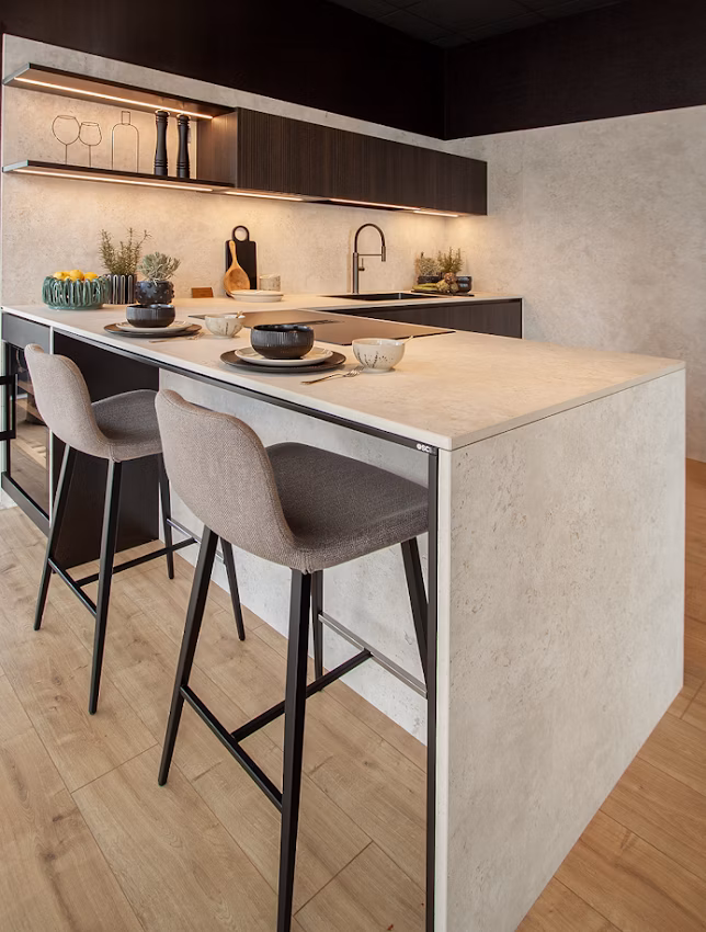 Sabbia Dekton worktop in a completed kitchen project