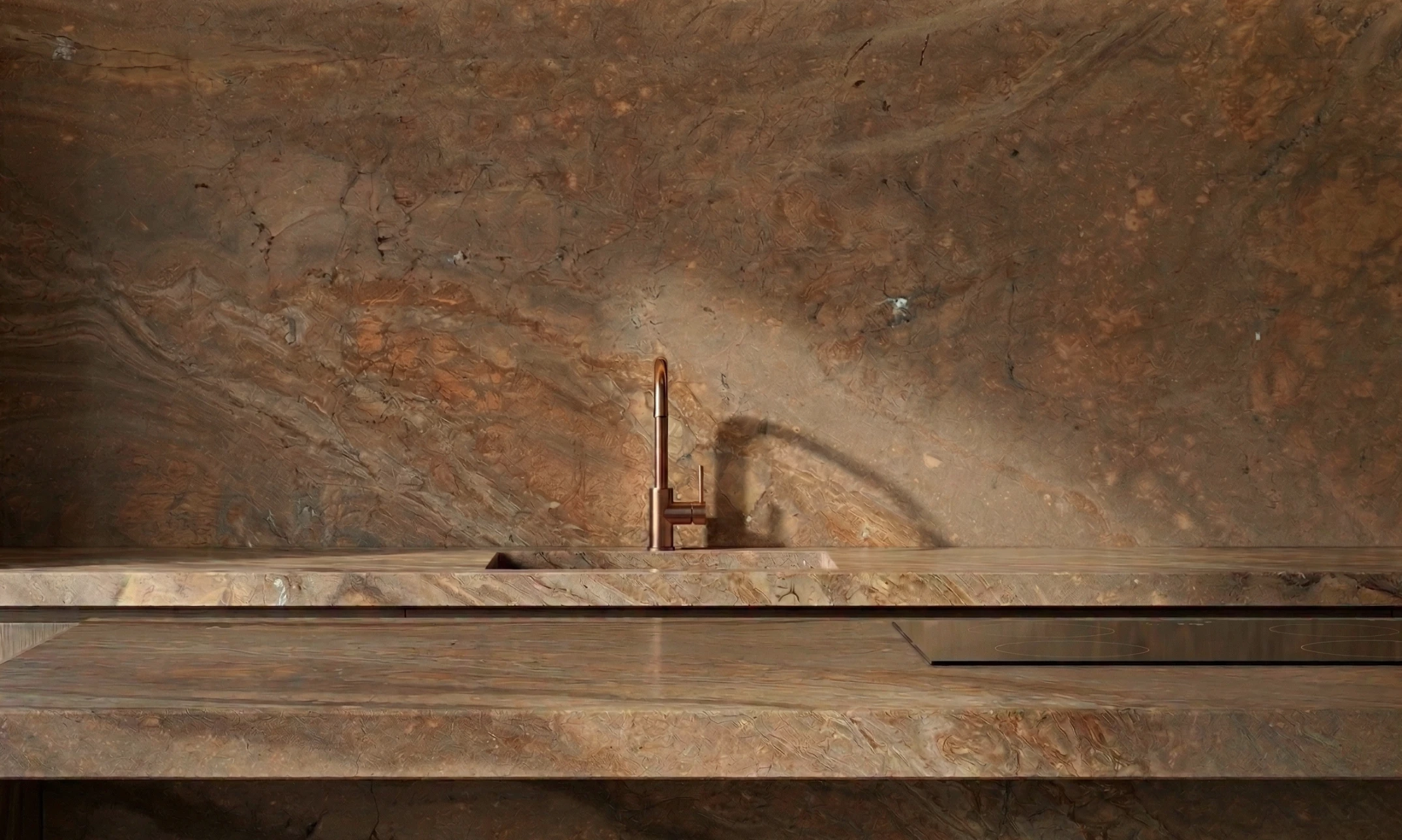 Terra Bruna Brown quartzite worktop in a kitchen setting