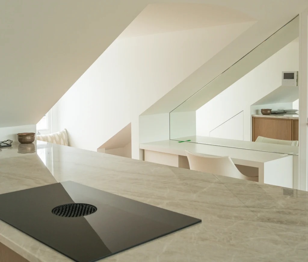 Taj Mahal Quartzite Worktops in a South West London Loft Kitchen project gallery image 7