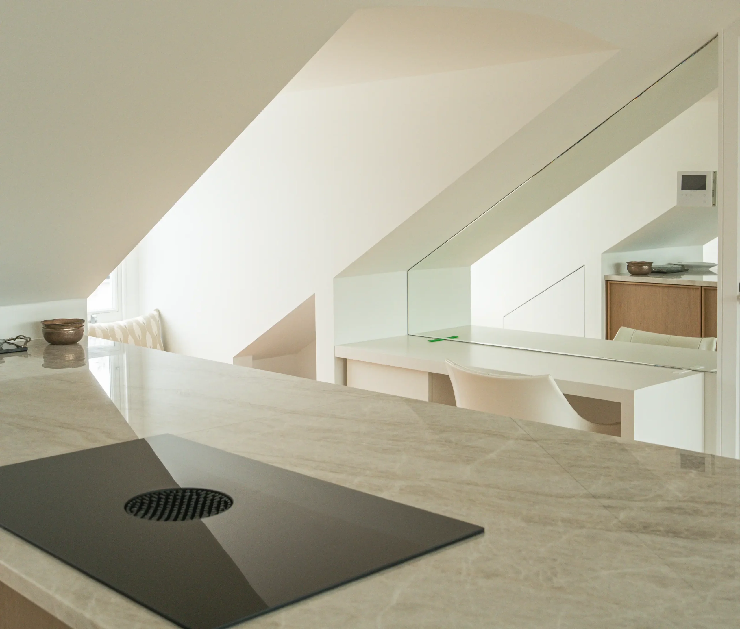 Taj Mahal worktop surface with soft, flowing veining