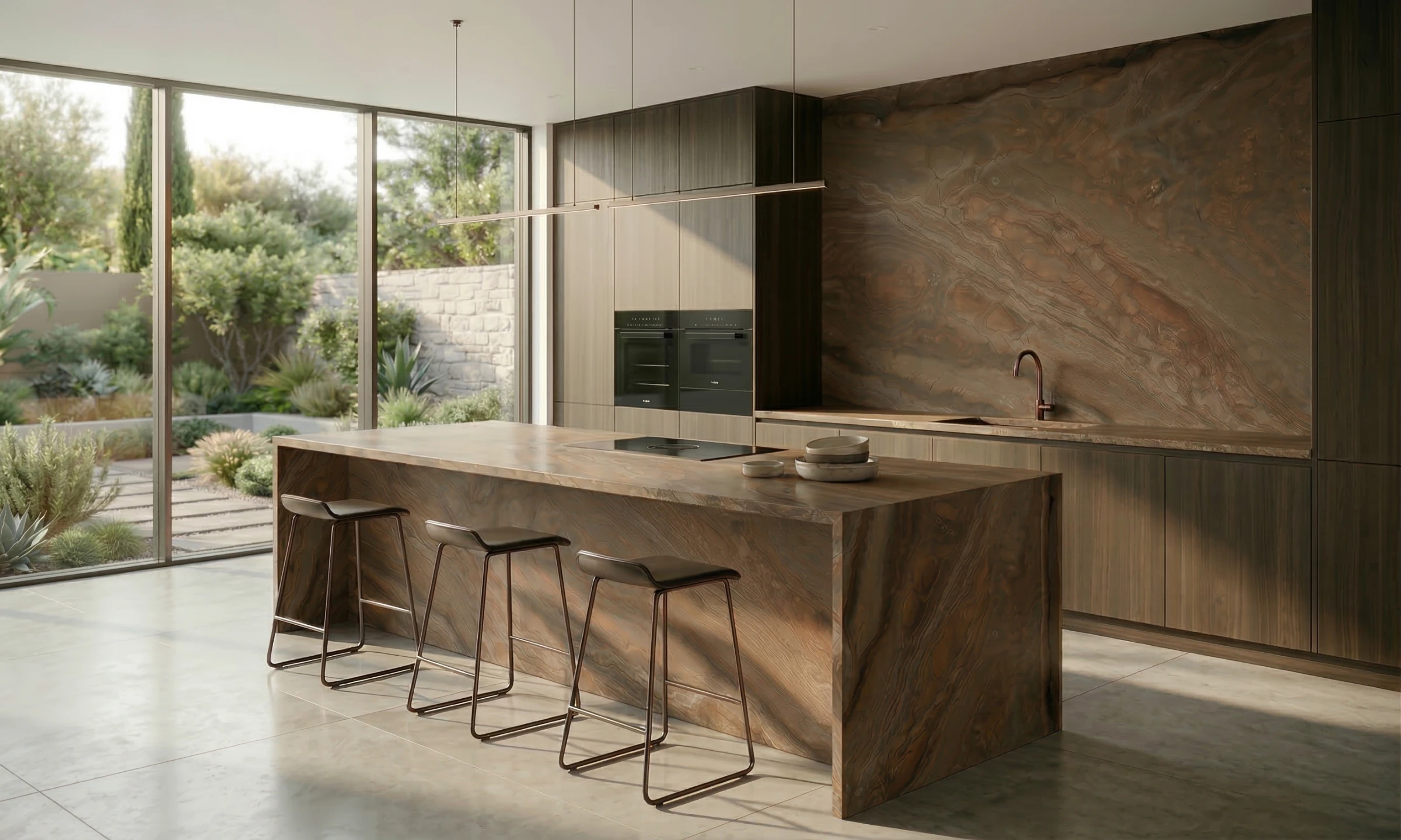 Terra Bruna Brown quartzite worktop showing earthy brown tones and natural movement