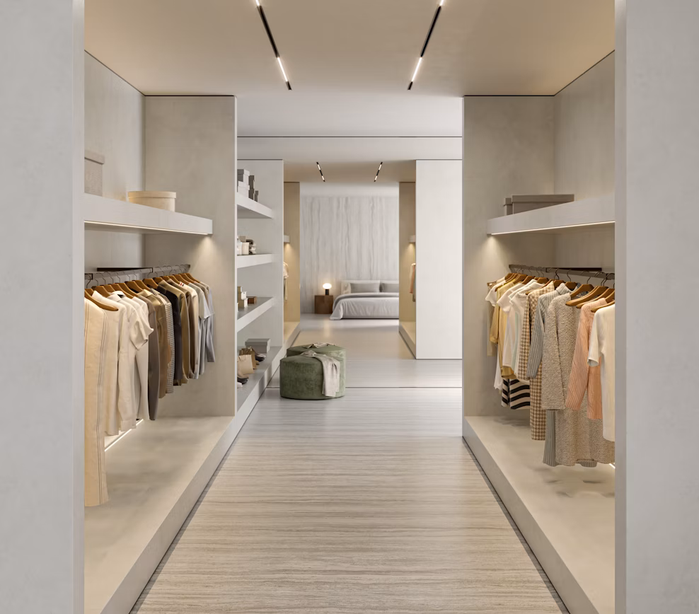 Dressing room with Trevi Dekton floor surface