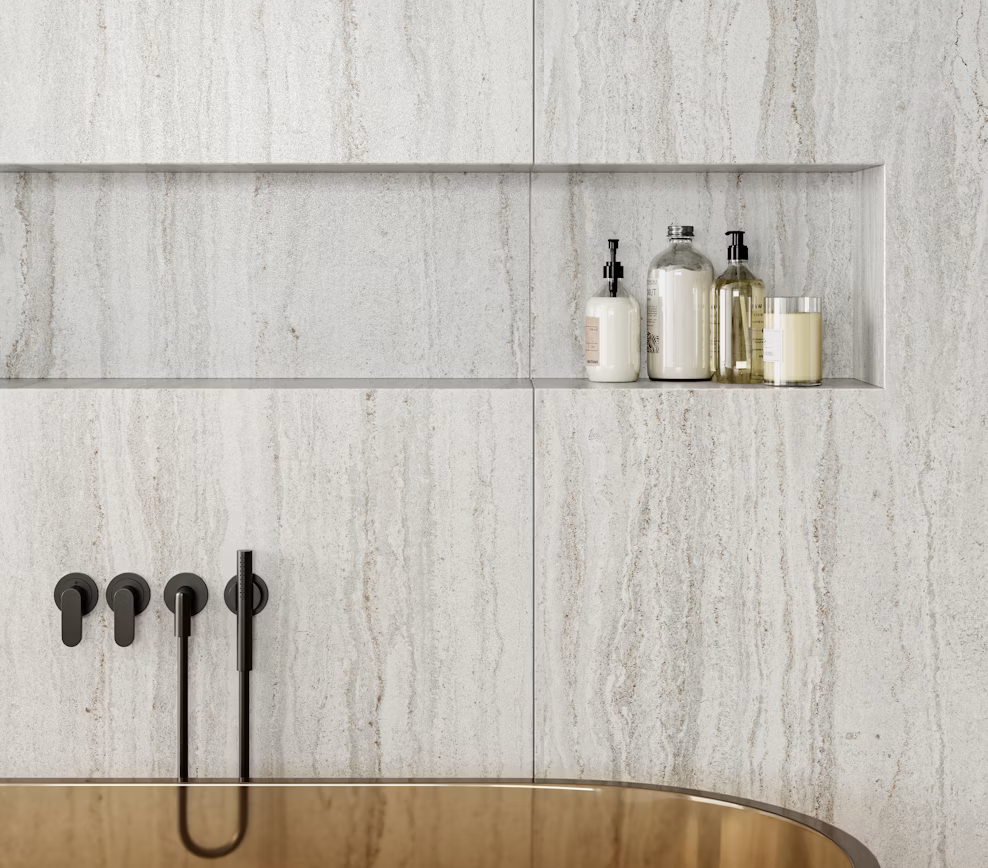 Bathroom bath surround with Trevi Dekton wall panels