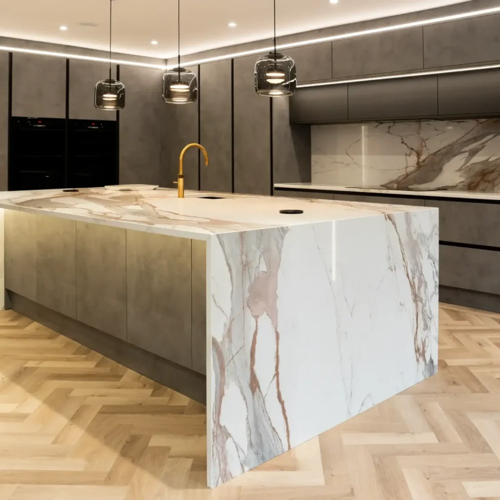 Elorā 0% silica marble-effect kitchen island worktop