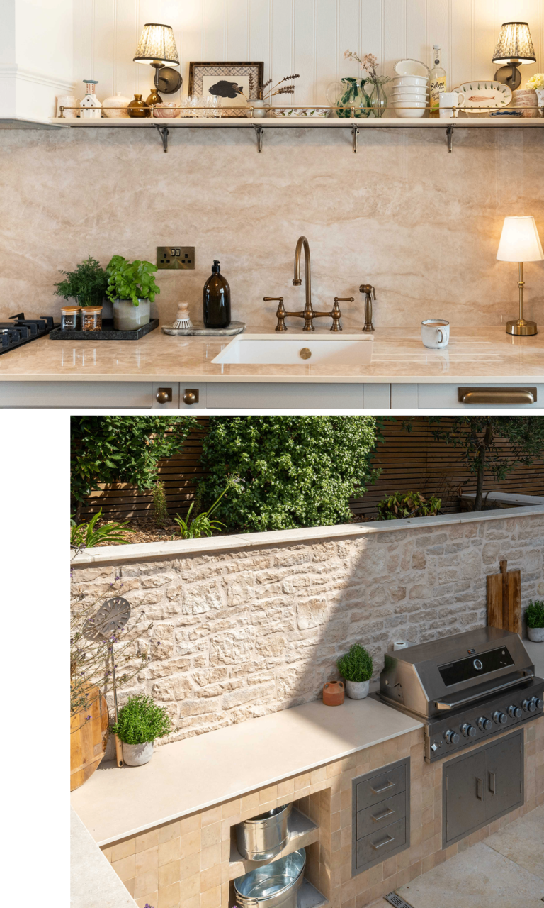 Modern kitchen with SINTERRA worktops and waterfall island