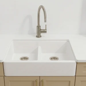 Belfast sink cut-out in stone worktop