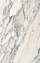 Full slab view of Rosa Arabescato marble worktop with soft blush undertones and expressive veining