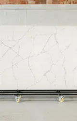 Full slab view of Aria White worktop with white veining