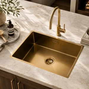 Lumen Core Gold undermount stainless steel sink in gold finish