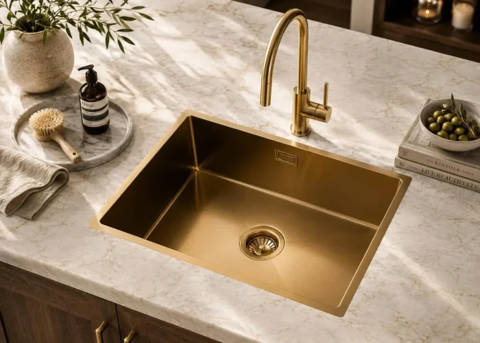 Lumen Core Gold undermount stainless steel sink in gold finish
