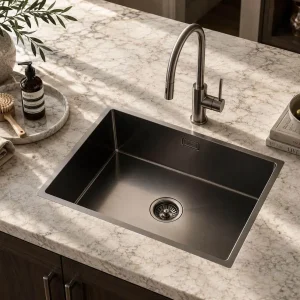 Lumen Core Silver undermount stainless steel sink in silver finish
