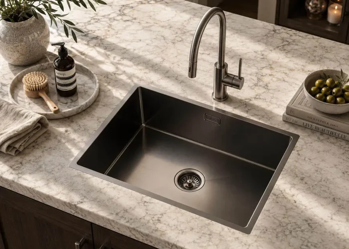 Lumen Core Silver undermount stainless steel sink in silver finish
