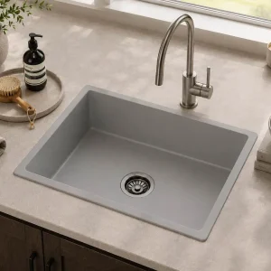 Lumen G Grey undermount granite composite sink in grey finish