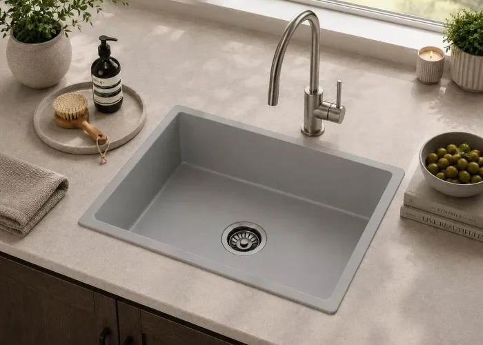 Lumen G Grey undermount granite composite sink in grey finish