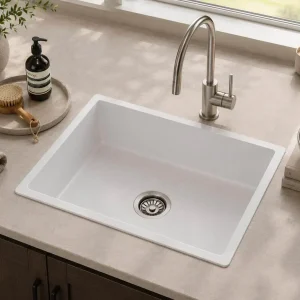 Lumen G White undermount granite composite sink in white finish