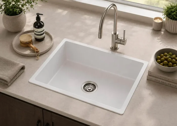 Lumen G White undermount granite composite sink in white finish