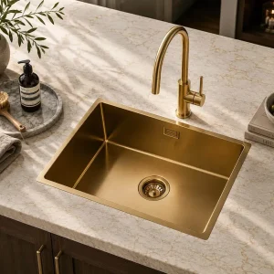 Lumen Solo Gold undermount stainless steel sink in gold finish