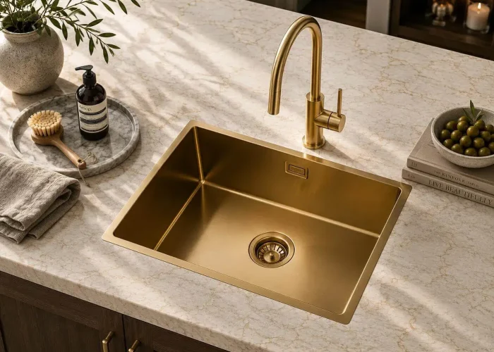 Lumen Solo Gold undermount stainless steel sink in gold finish